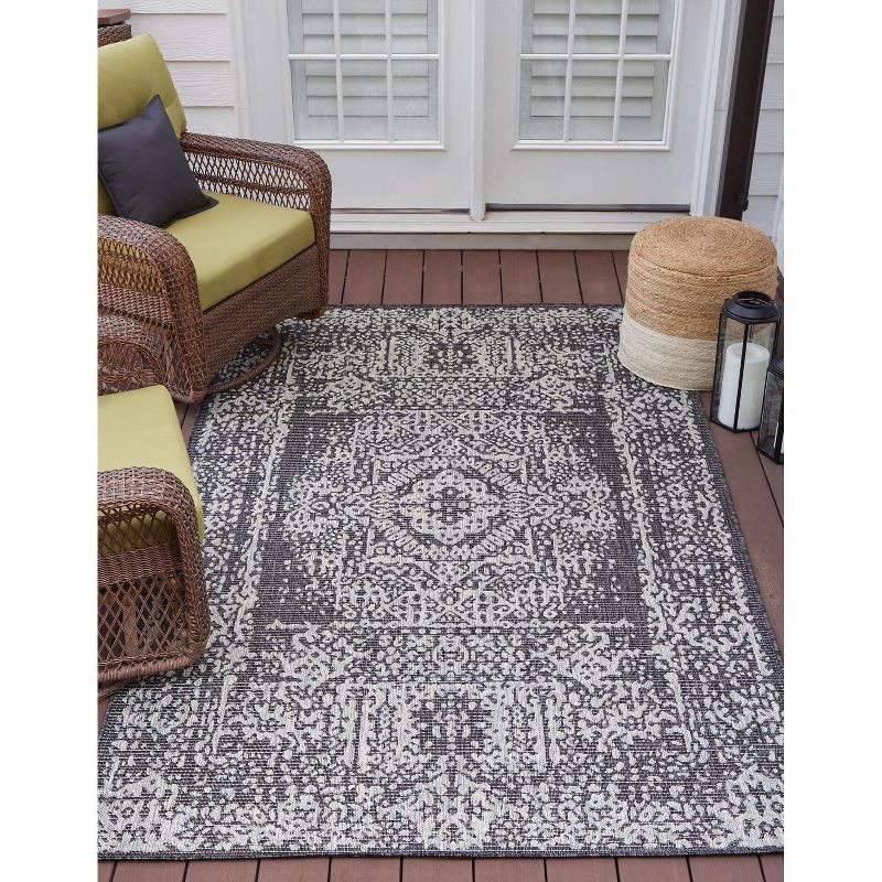 Charcoal Gray 7' x 10' Synthetic Rectangular Outdoor Rug