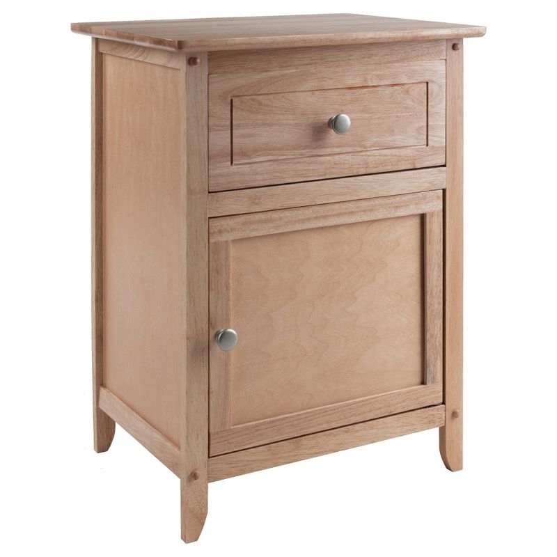 Transitional Beechwood Rectangular Nightstand with Drawer and Cabinet