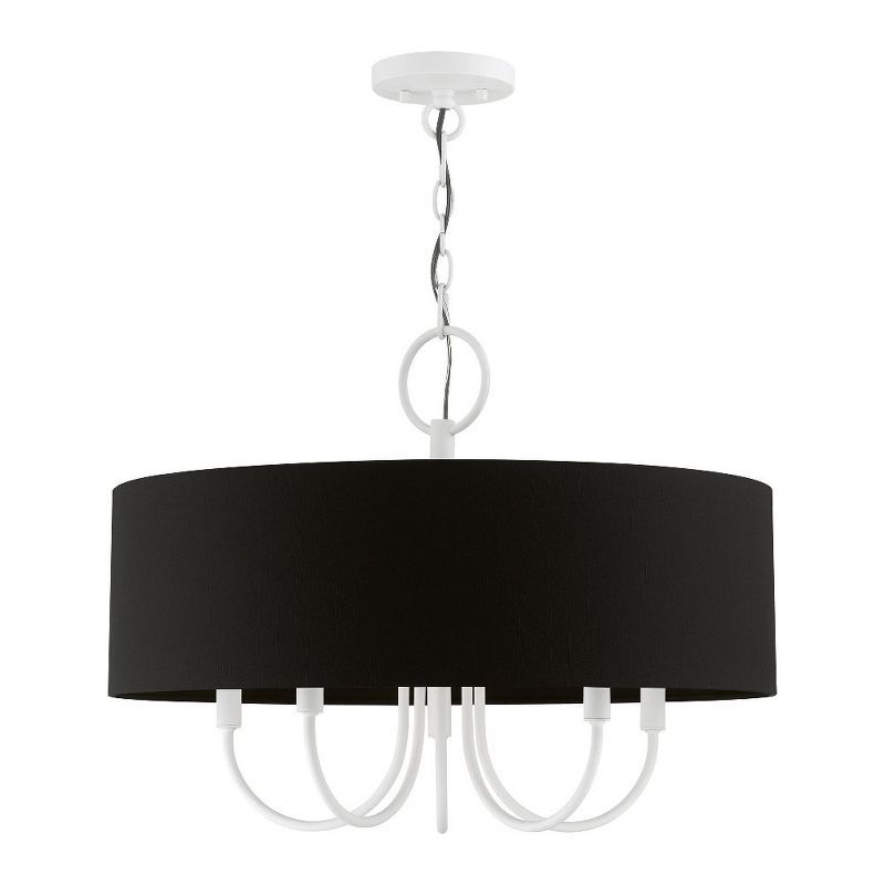 White and Black Fabric Drum 5-Light Mini Pendant Chandelier