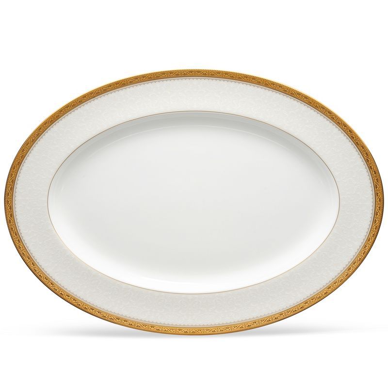 Classic White and Gold Ceramic Oval Platter Dish