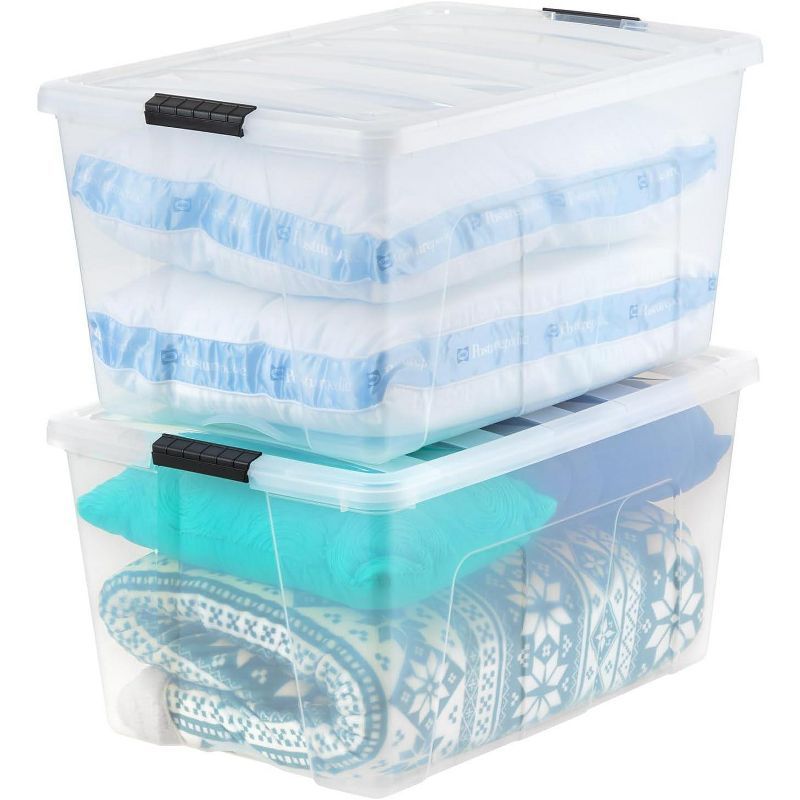 Clear Stackable Plastic Storage Bins with Lids, 2 Pack