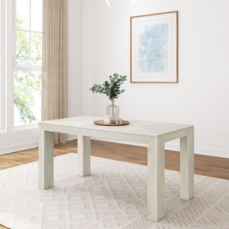 60" White Wirebrush Solid Wood Rectangular Dining Table