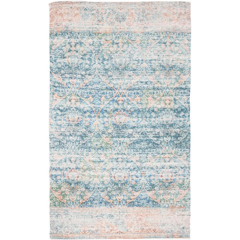 Saffron Blue and Peach Hand-Loomed Wool Cotton Area Rug