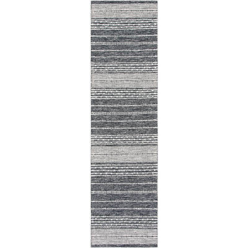 Black and Ivory Striped Kilim Wool-Cotton Runner Rug