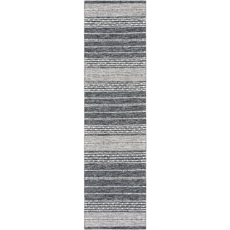 Black and Ivory Striped Kilim Wool-Cotton Runner Rug