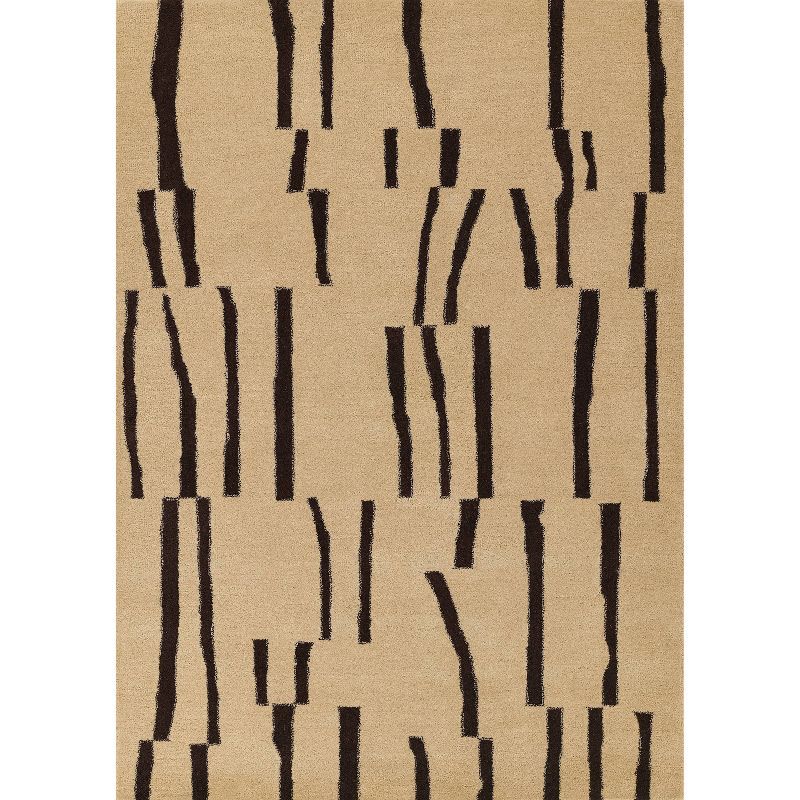 Ivory and Black Abstract Wool 8' x 10' Area Rug