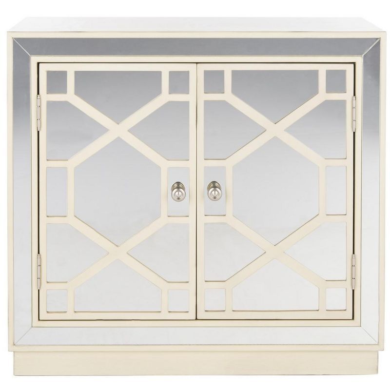 Antique Beige and Mirror Hollywood Glam Accent Cabinet