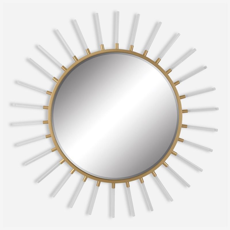 Large Gold Sunburst Round Wall Mirror with Acrylic Accents