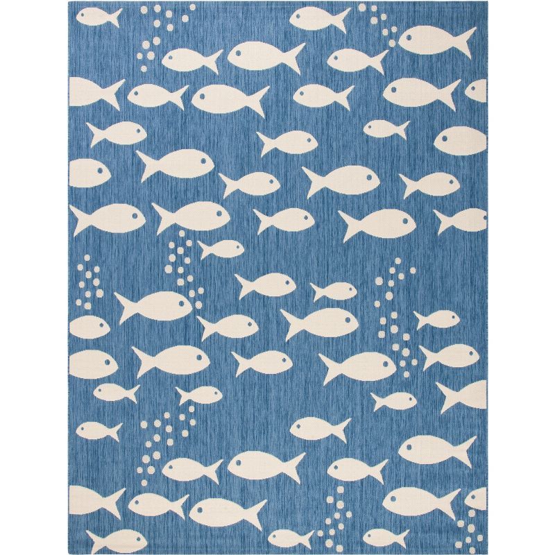 Courtyard Illa Blue/Beige Easy-Care Synthetic Outdoor Rug - 6'7" x 9'6"