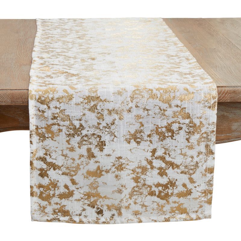 Gold Foil Print Polyester Table Runner, 15" x 90"