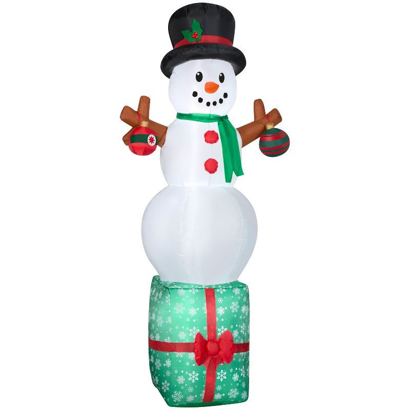 Giant 10-ft Inflatable Snowman on Gift Box with Ornaments