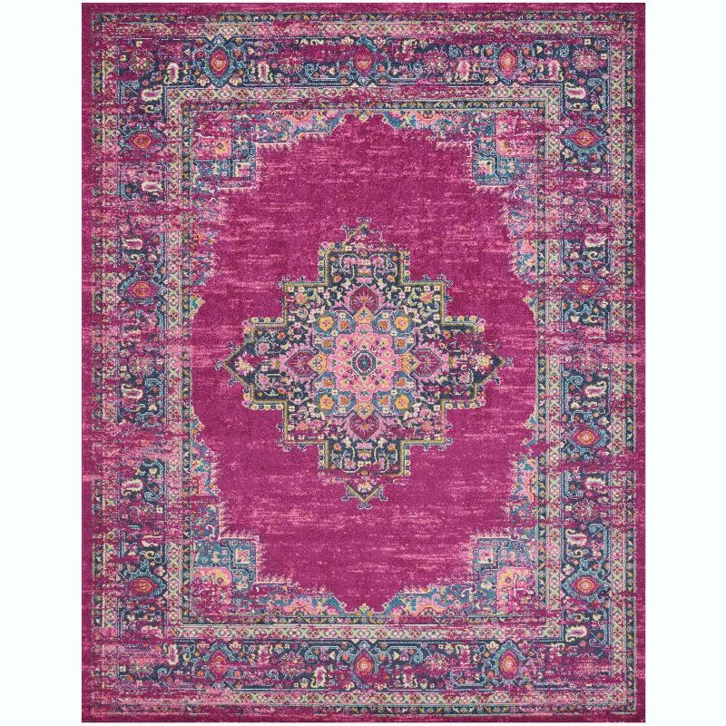 Traditional Floral Medallion 8' x 10' Blue and Purple Area Rug