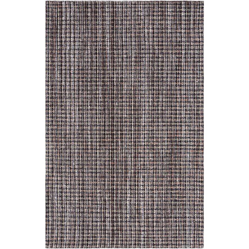 Black and Beige Abstract Handmade Wool 6' x 9' Tufted Rug