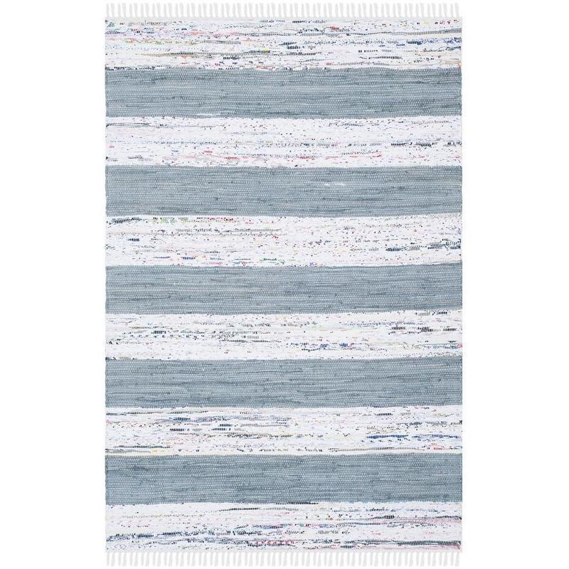 Ivory and Grey Striped Handwoven Cotton Wool Area Rug