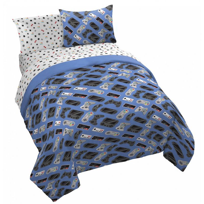 Blue Gamer Organic Cotton Queen Bed Set