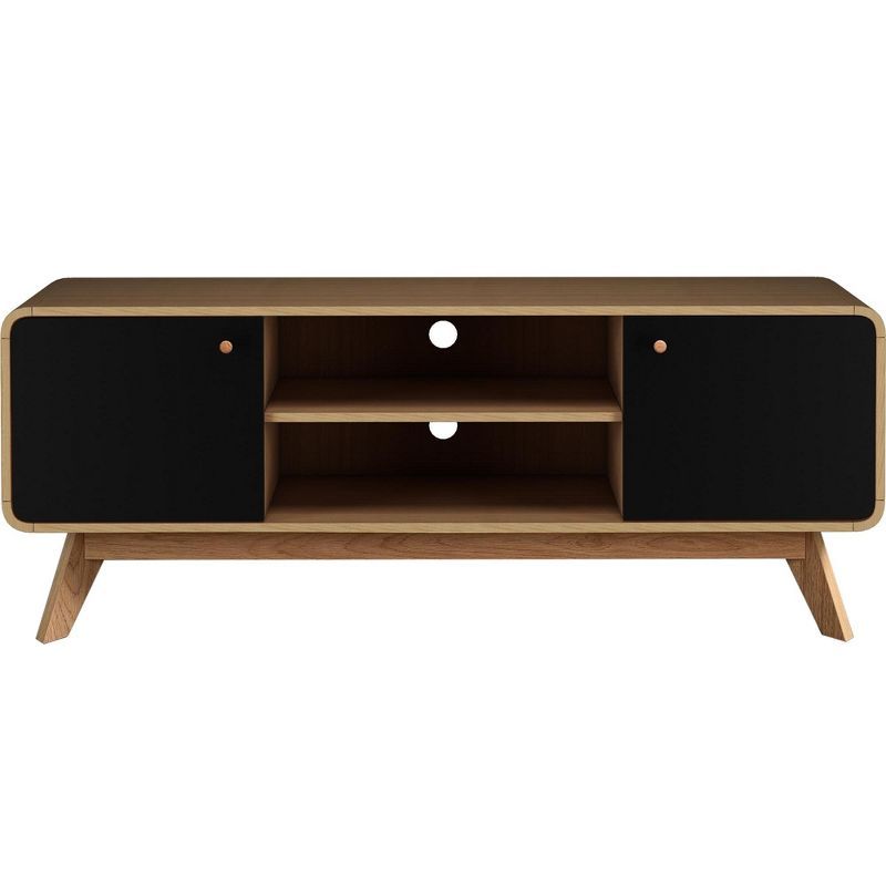 Leva Light Oak and Black Mid-Century Modern TV Stand with Cabinet
