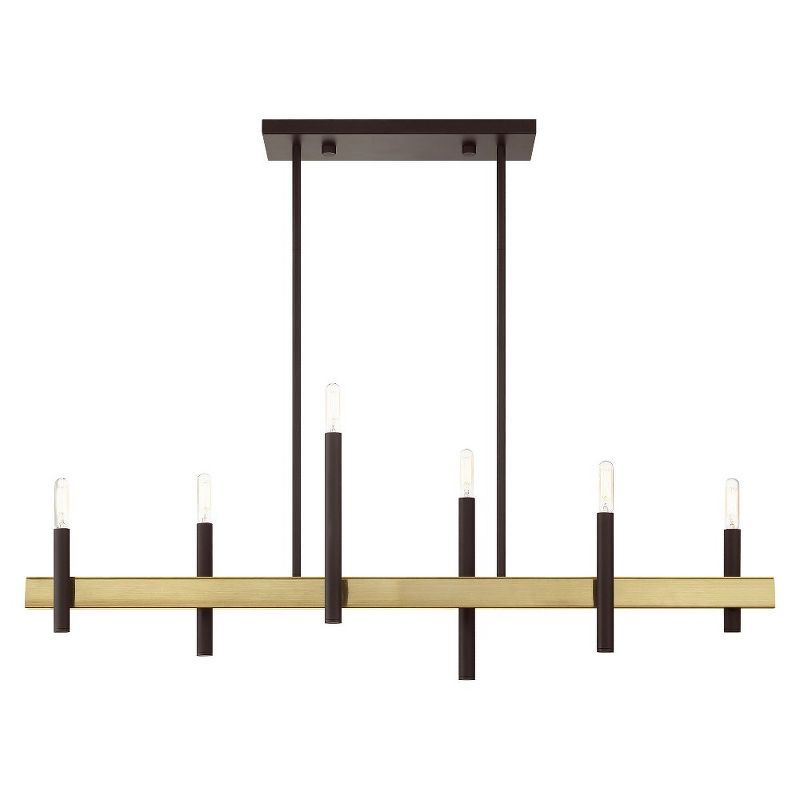 Bronze and Antique Brass 6-Light Linear Chandelier