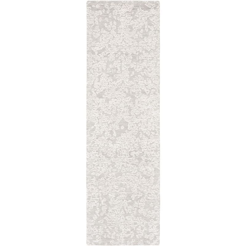 Light Gray Floral Hand-Tufted Wool Runner Rug