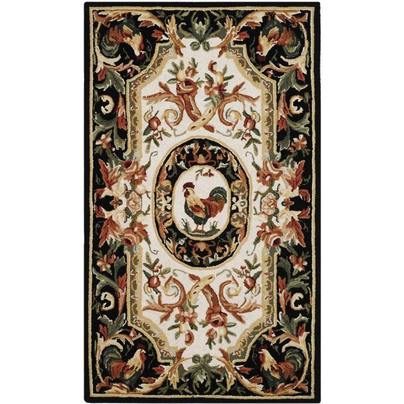 Ivory and Black Handmade Wool Rectangular Area Rug