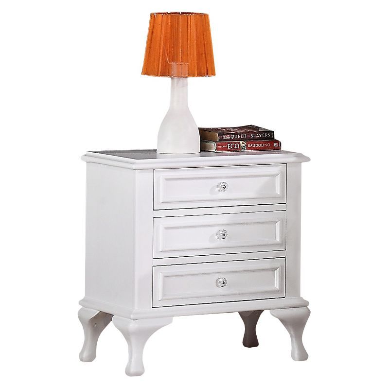 White 3-Drawer Transitional Nightstand with Crystal Knobs