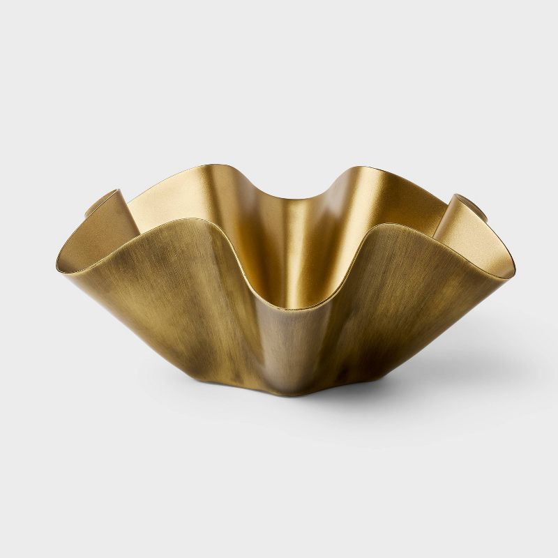 Gold Aluminum Wavy Decorative Bowl, 12-inch