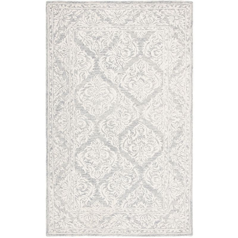 Elegant Floral Tufted Wool Area Rug - Gray and Ivory, 4' x 6'