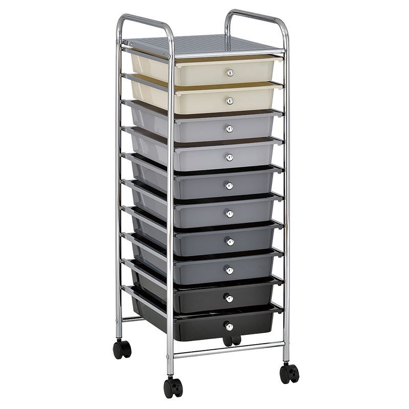 Grey Ombre 10-Drawer Rolling Storage Cart with Chrome Frame