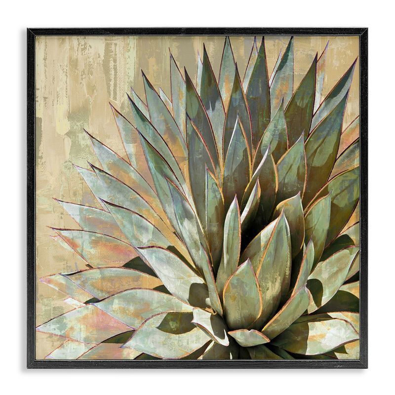 Green Succulent Agave Leaves Canvas Print with Black Frame, 24" x 24"