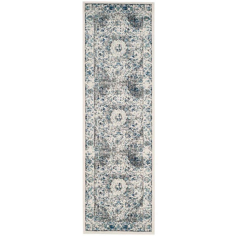 Grey and Ivory Synthetic Oriental Runner Rug, 2'2" x 11'