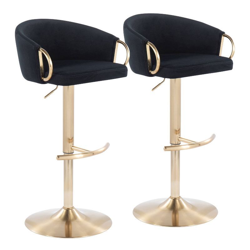 Claire Modern Black Velvet and Gold Metal Adjustable Swivel Barstool