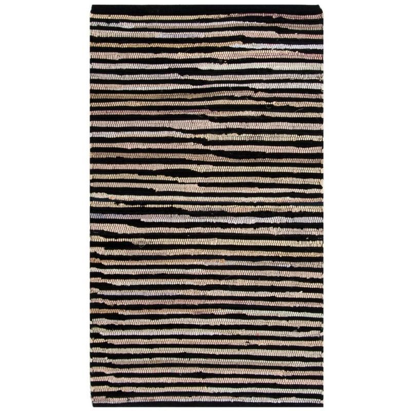 Black and Beige Striped Handwoven Wool Cotton Rug