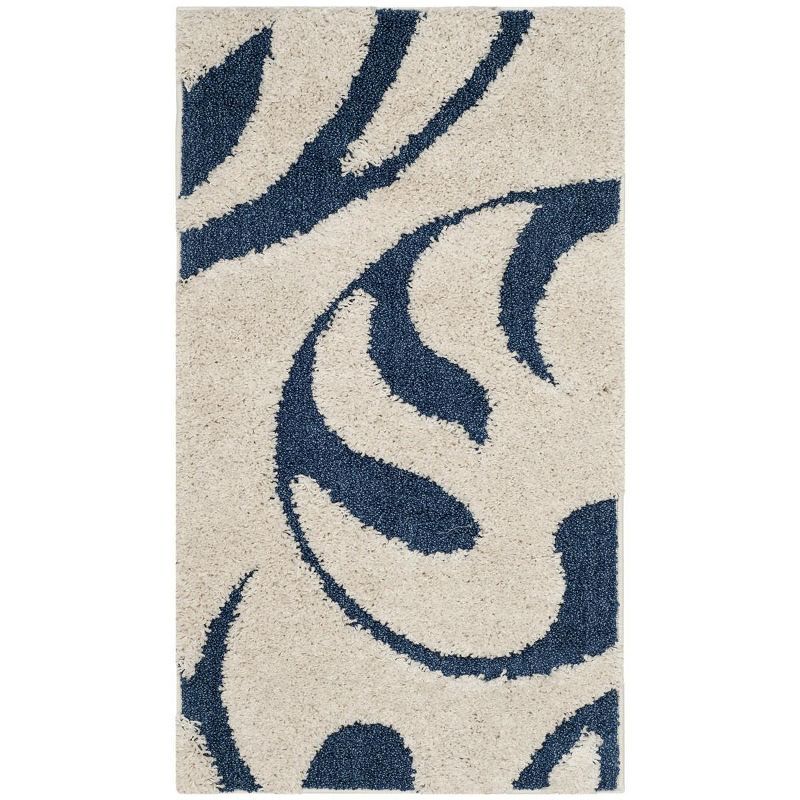 Elysian Cream/Blue Floral Hand-Knotted Shag Rug - 27" x 5"