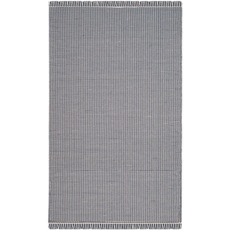Handmade Ivory and Navy Cotton Flat Weave Area Rug, 5' x 8'