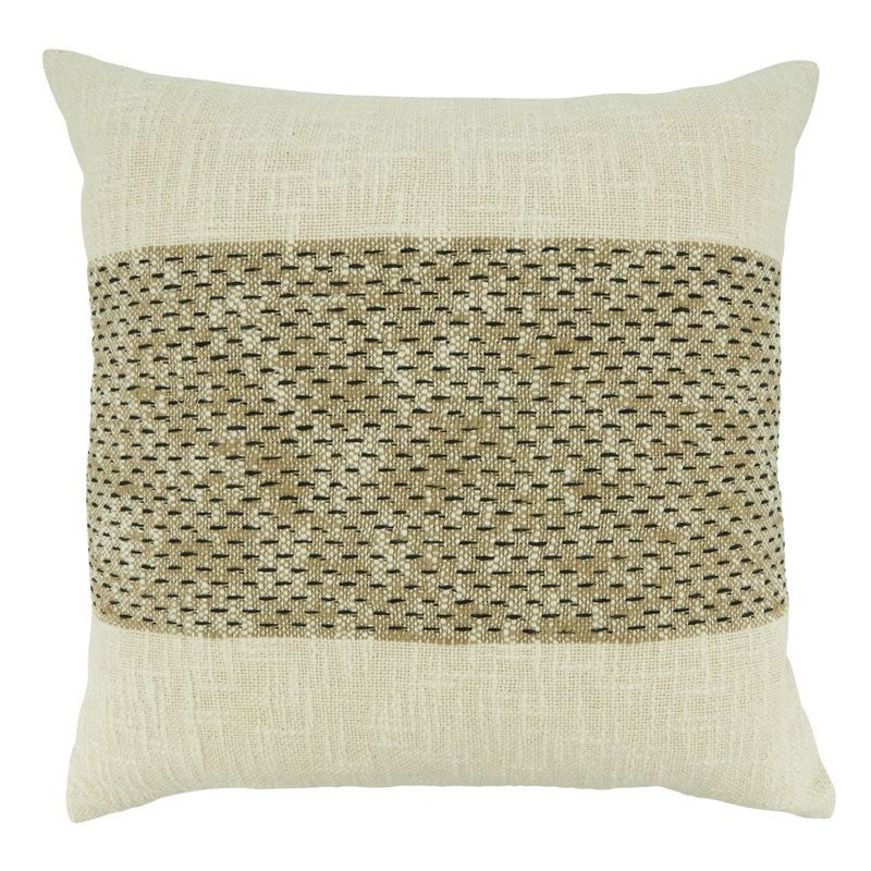 Beige Banded Design Down Filled Throw Pillow, 20"