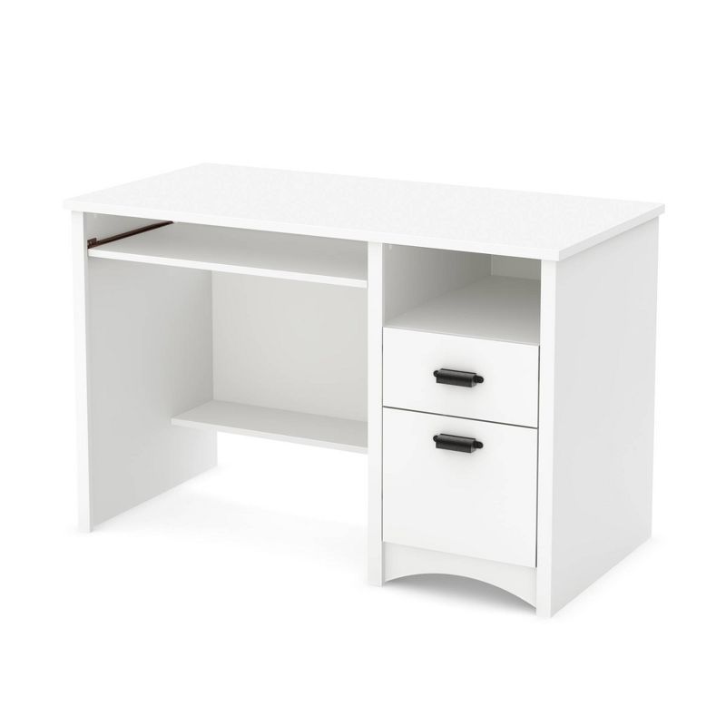 Gascony Pure White Wood Computer Desk with Integrated Storage