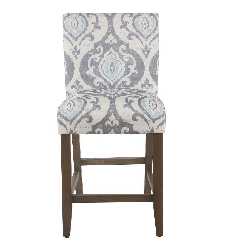 Suri Blue Upholstered 24" Counter Height Barstool with Wood Legs