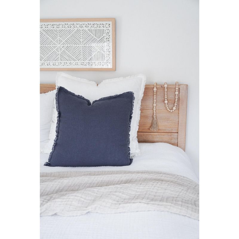 Soft Navy Blue Fringe Cotton Polyester Pillow