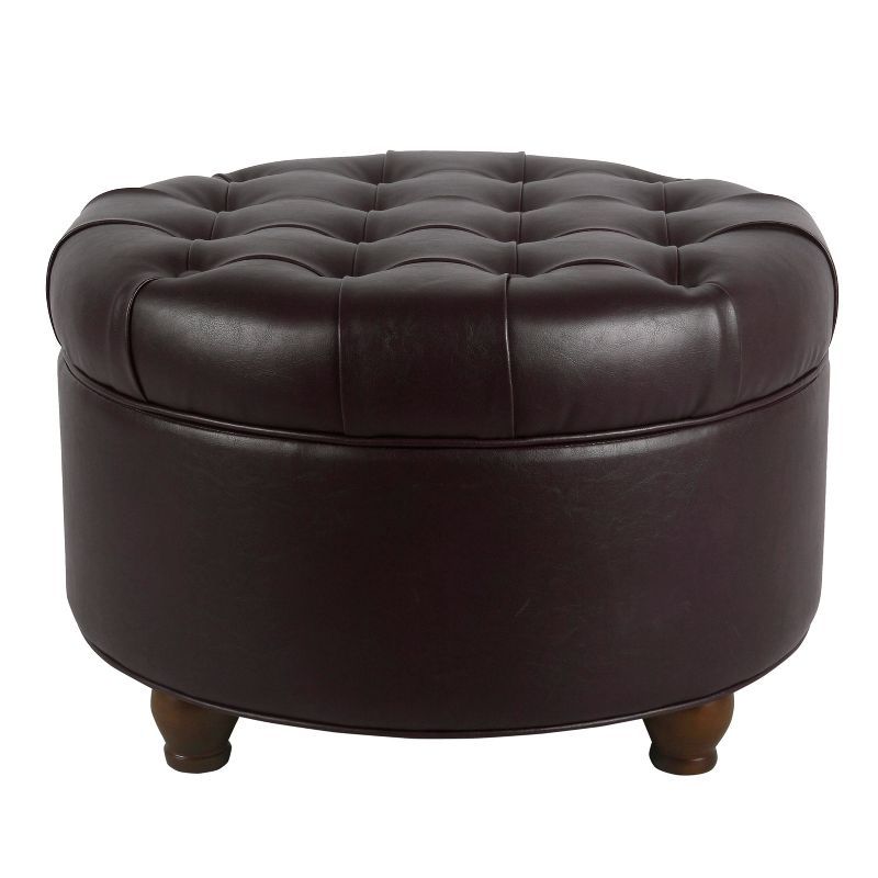 Elegant Tufted Faux Leather Round Ottoman with Storage