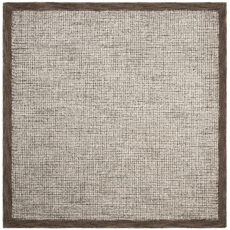Ivory and Brown Handmade Wool Tufted Square Area Rug