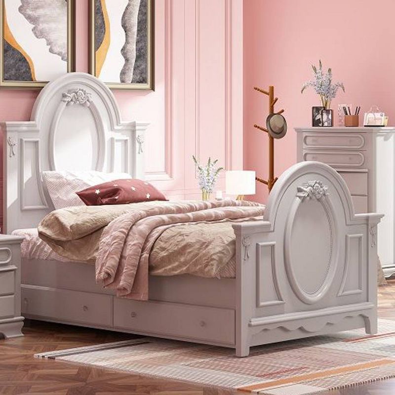 Flora Full White Upholstered Poster Bed with Wood Frame