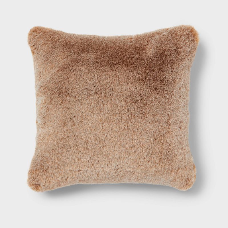 Caramel Square Luxe Faux Fur Throw Pillow