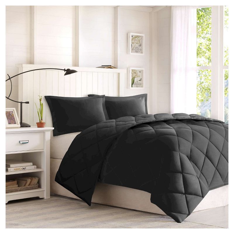 King Black Reversible Down Alternative Comforter Set with Fringe