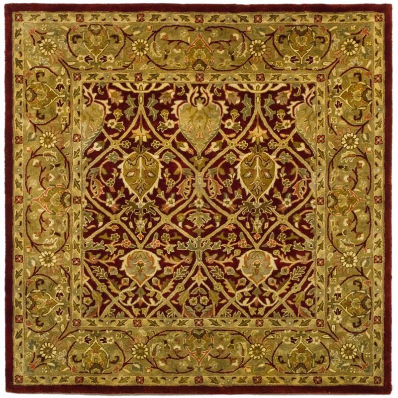 Red and Gold 8' x 8' Square Hand-Tufted Wool Area Rug