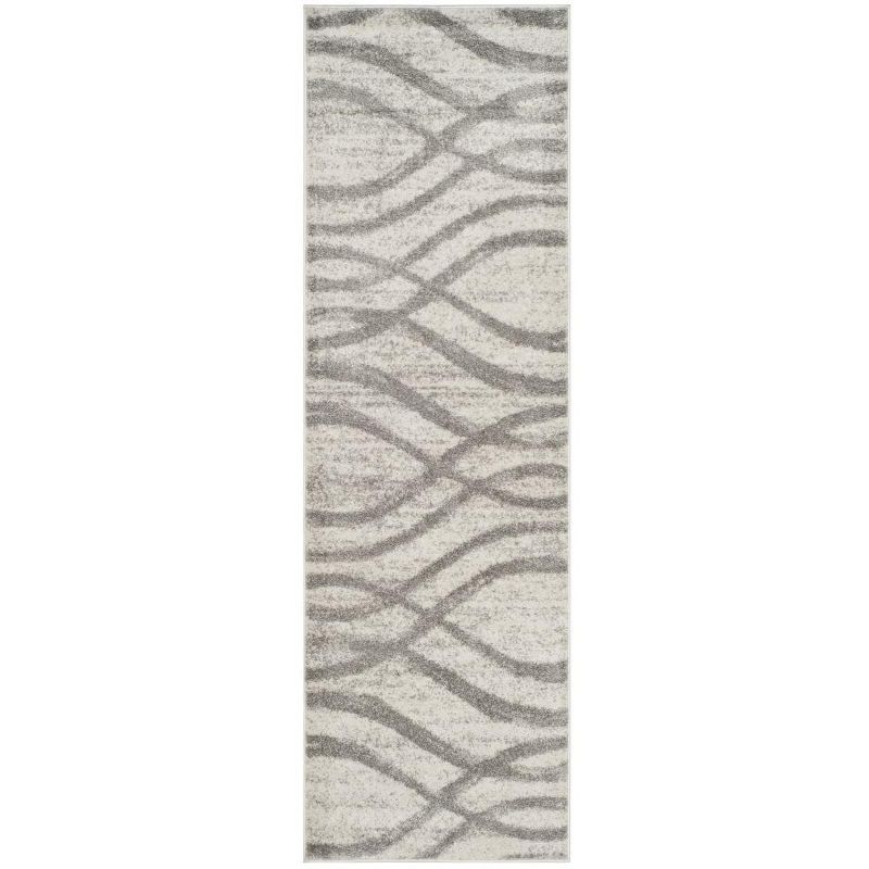 Modern Grey and Cream Synthetic Abstract Area Rug, 2'6" x 6'