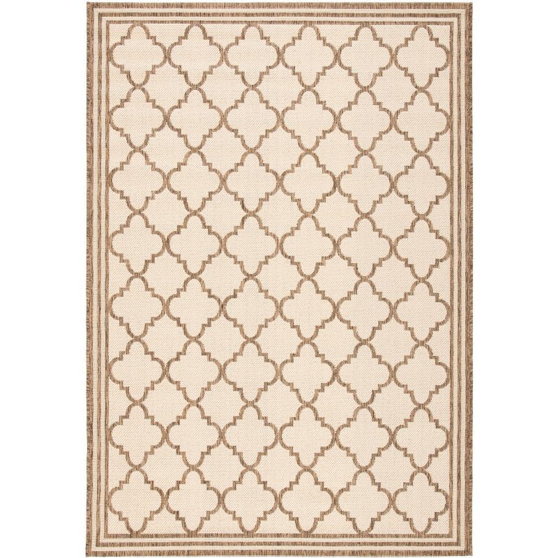 Cream and Brown Geometric Rectangular Synthetic Rug