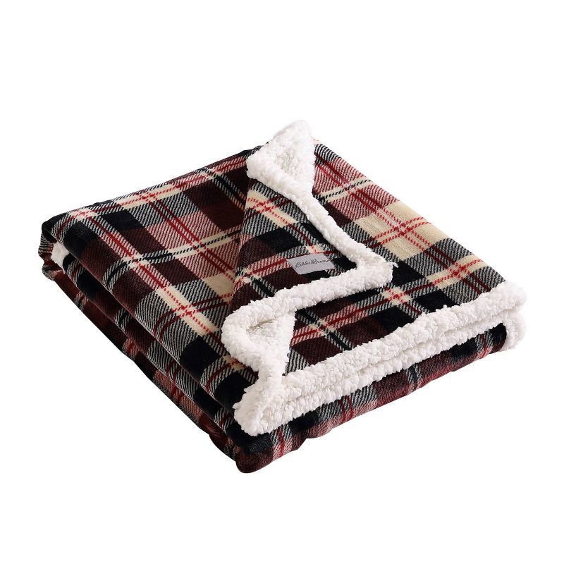 Red Plaid Reversible Sherpa Fleece Throw Blanket