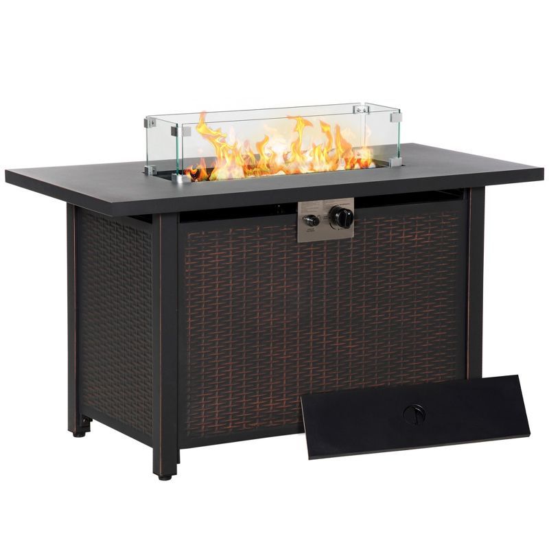 Bronze Rectangular Gas Fire Pit Table with Glass Wind Guard