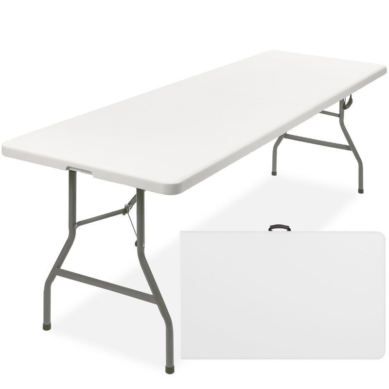 8ft White Heavy Duty Plastic Folding Table with Handle