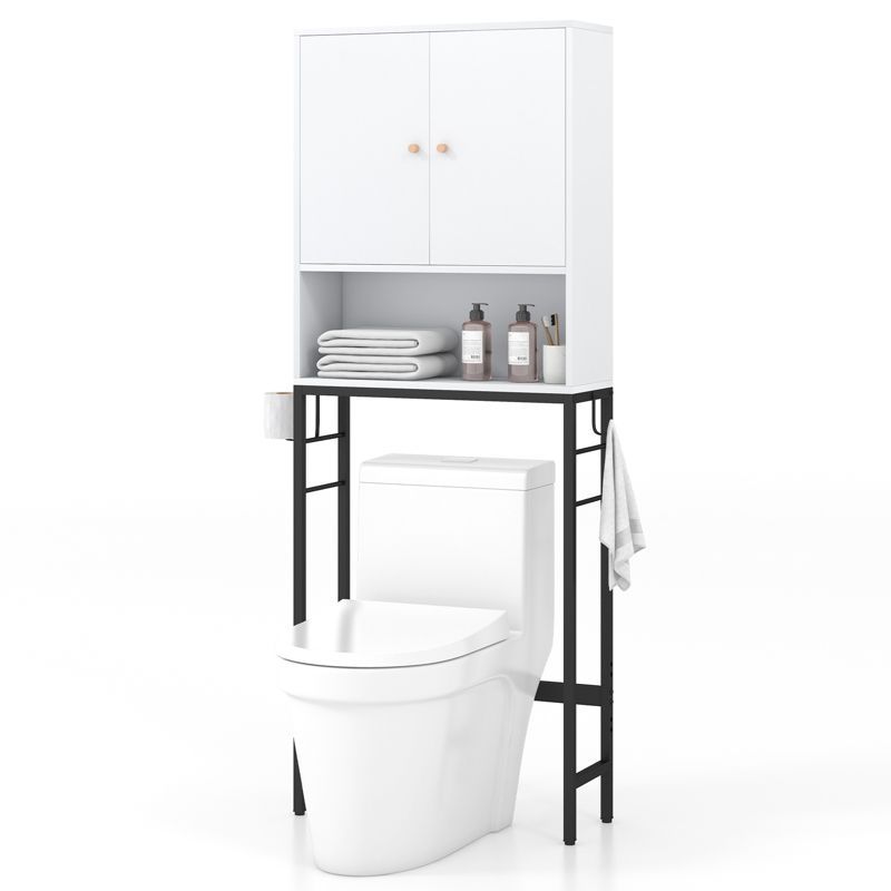 White Adjustable Over-the-Toilet Storage Cabinet with Doors