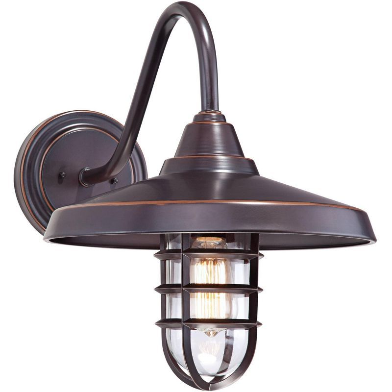 Bronze Industrial Outdoor Wall Light with Glass Shade